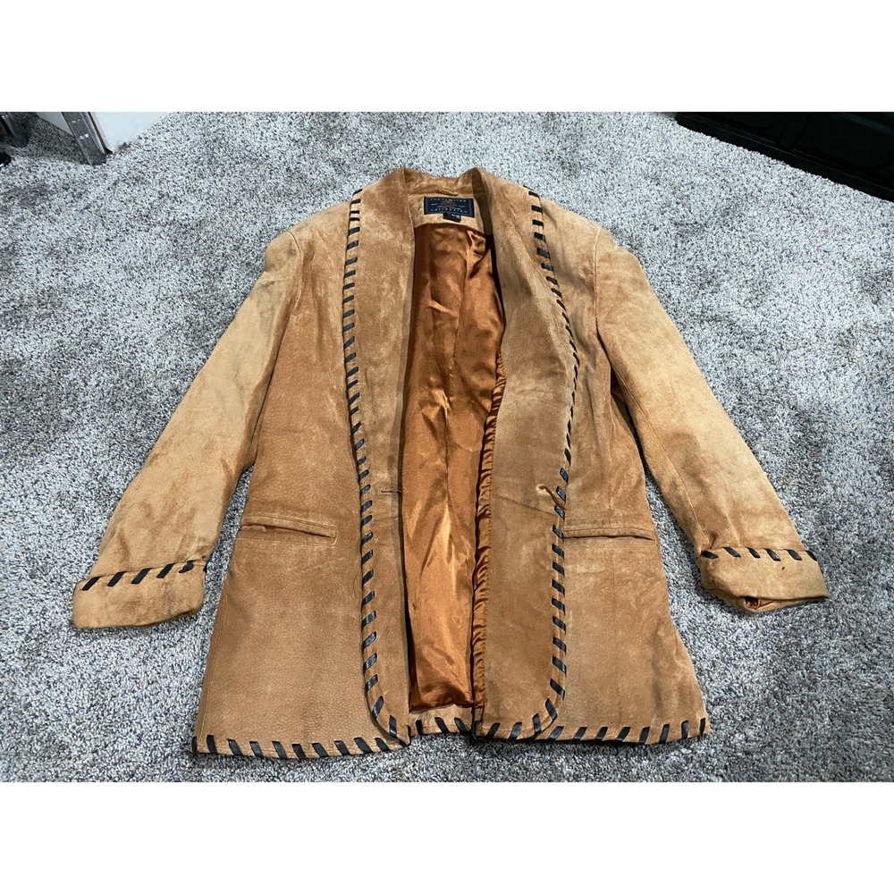 The Limited Collection Leather Blazer Vintage Whipstitch Suede Tan Brown Small